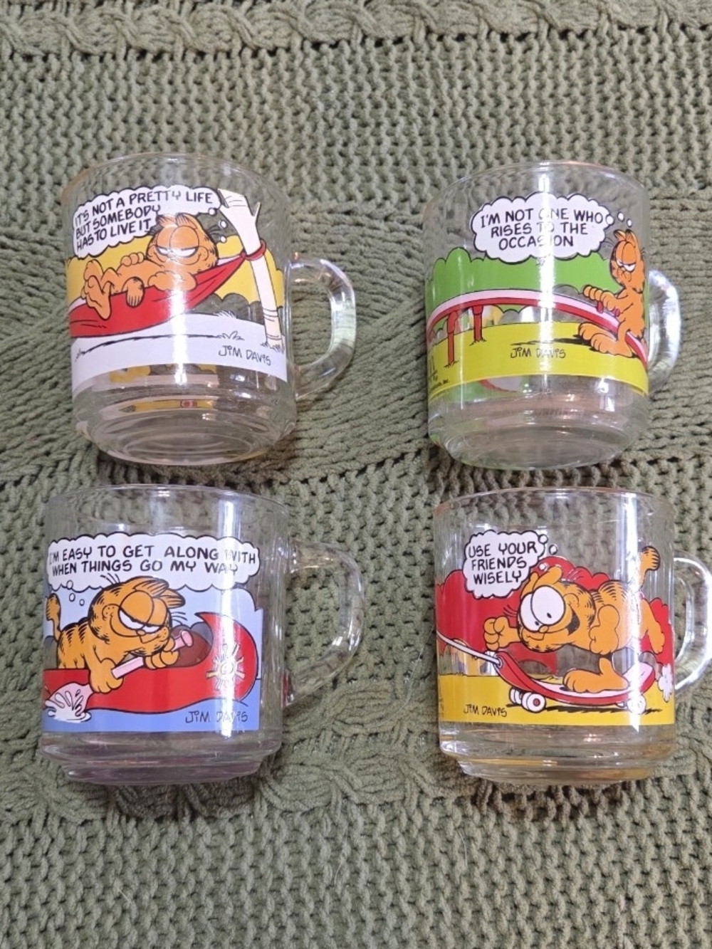 Garfield Mugs Vintage 1978 Comic Strip Glass Coffee Cups McDonald's Jim Davis